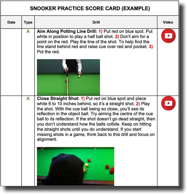 Snooker Practice Planner Step Four Copy Drill To Practice Plan